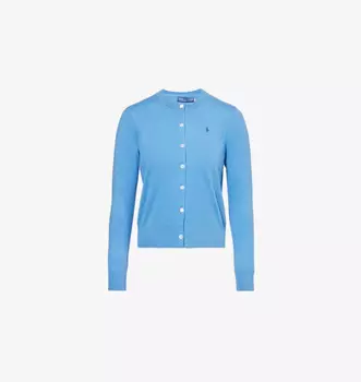 Кардиган из хлопковой смеси с круглым вырезом и вышитым логотипом Polo Ralph Lauren, синий