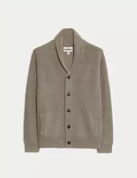 Кардиган из хлопковой смеси с ребристым воротником-шалью Marks & Spencer, цвет Mushroom