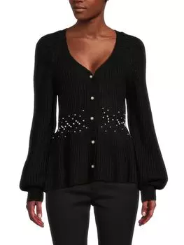 Кардиган из искусственного жемчуга с пышными рукавами Lea & Viola, черный