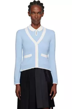 Кардиган из кашемира с V-образным вырезом и узором "джерси" Thom Browne, синий