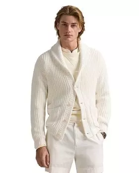 Кардиган из льна и хлопка с воротником-шалью Polo Ralph Lauren, слоновая кость/кремовый
