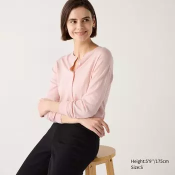 Кардиган из мериносовой шерсти с круглым вырезом UNIQLO, розовый