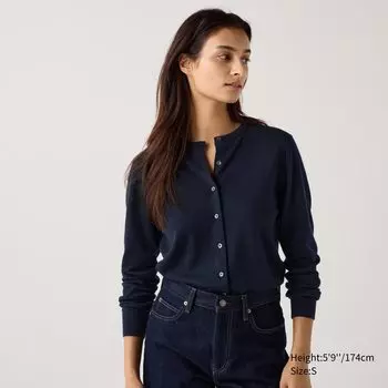 Кардиган из мериносовой шерсти с круглым вырезом UNIQLO, темно-синий
