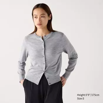 Кардиган из мериносовой шерсти с круглым вырезом UNIQLO, серый