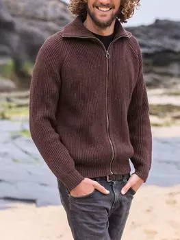 Кардиган из мериносовой шерсти в рубчик с молнией Celtic & Co., мерло