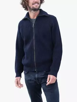 Кардиган из мериносовой шерсти в рубчик с молнией Celtic & Co., темно-синий