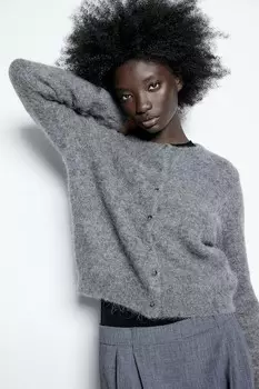 Кардиган из микса альпаки H&M, серый