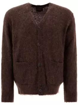 Кардиган из мохера с V-образным вырезом BEAMS PLUS, коричневый