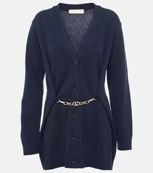 Кардиган из натуральной шерсти с цепочкой Valentino, темно-синий