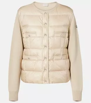 Кардиган из натуральной шерсти с нижними панелями Moncler, бежевый