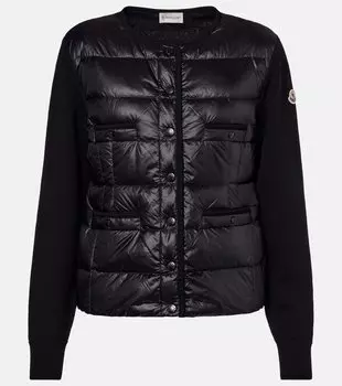 Кардиган из натуральной шерсти с нижними панелями Moncler, черный