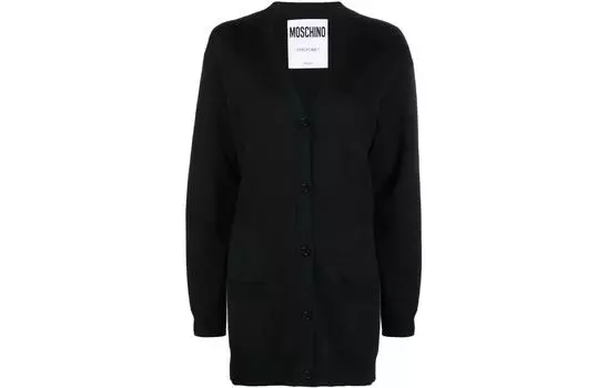 Кардиган из натуральной шерсти с V-образным вырезом MOSCHINO, черный