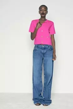 Кардиган из однотяжной трикотажной плетки с коротким рукавом ZARA, фуксия