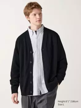 Кардиган из овечьей шерсти с v-образным вырезом Uniqlo, черный