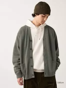 Кардиган из овечьей шерсти с v-образным вырезом Uniqlo, зеленый