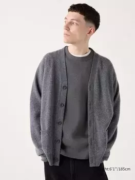 Кардиган из овечьей шерсти с v-образным вырезом Uniqlo, серый