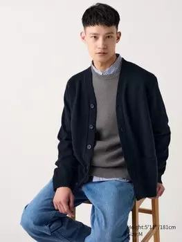 Кардиган из овечьей шерсти с v-образным вырезом Uniqlo, цвет 69 синий