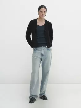 Кардиган из полушерсти с пуговицами Massimo Dutti, черный