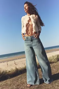 Кардиган из пуантельной вязки с оборками ZARA, экрю