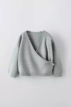 Кардиган из пуантельной вязки ZARA, синий/серый