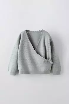 Кардиган из пуантельной вязки ZARA, синий/серый