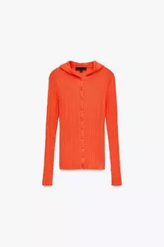 Кардиган из рубчатого трикотажа с капюшоном ZARA, оранжевый