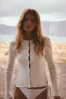 Кардиган из рубчатого трикотажа ZARA, белый