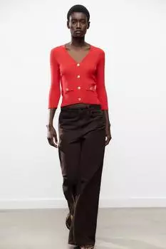 Кардиган из рубчатого трикотажа ZARA, красный
