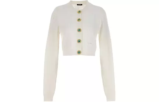 Кардиган из сетчатой ткани с монограммой на пуговицах BALMAIN, белый