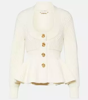 Кардиган из шерсти и кашемира с баской Alexander Mcqueen, белый
