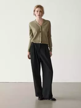 Кардиган из шерсти и кашемира с V-образным вырезом Massimo Dutti, зеленый