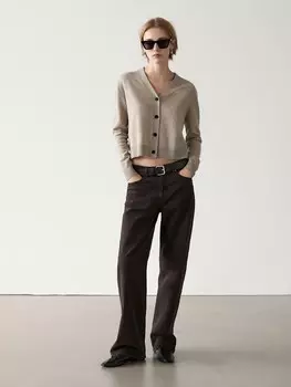 Кардиган из шерсти и кашемира с V-образным вырезом Massimo Dutti, коричневый