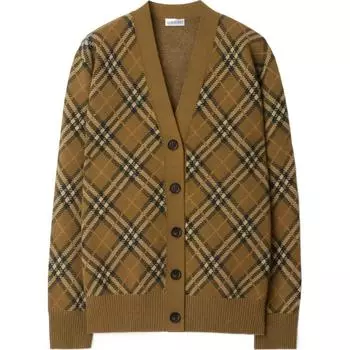 Кардиган из шерсти и мохера в клетку Burberry, серо-коричневый
