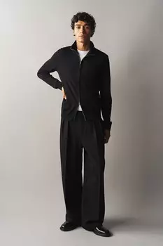 Кардиган из шерсти мериноса на молнии приталенного кроя. H&M, черный