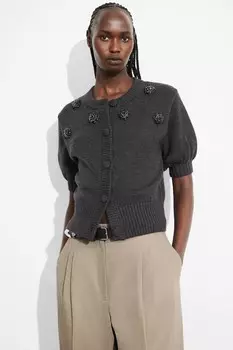 Кардиган из шерсти мериноса расшитый бисером & Other Stories, серый