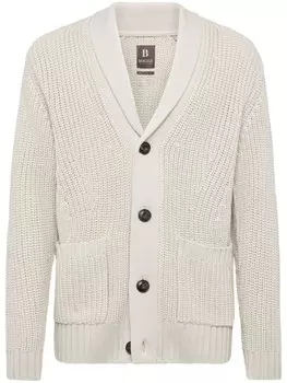 Кардиган из шерсти мериноса с воротником-шалькой Boggi Milano, нейтральный цвет