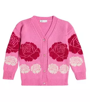Кардиган из шерсти с цветочным принтом Monnalisa, розовый