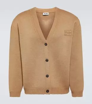 Кардиган из шерсти с логотипом Miu Miu, Biscotto