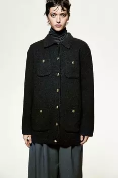Кардиган из шерсти в рубчик H&M, серый