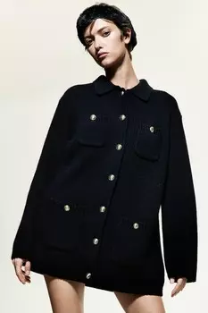 Кардиган из шерсти в рубчик H&M, черный