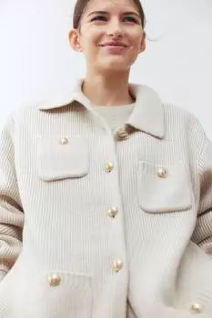 Кардиган из шерсти в рубчик H&M, бежевый