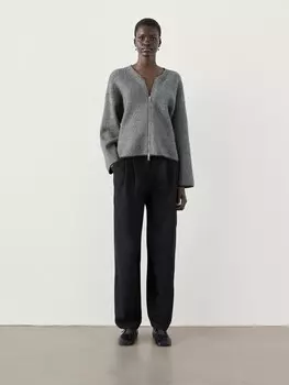 Кардиган из шерстяной смеси на молнии Massimo Dutti, черный