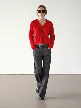 Кардиган из шерстяной смеси с V-образным вырезом Massimo Dutti, оранжевый