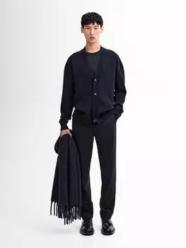 Кардиган из шерстяной смеси с V-образным вырезом Massimo Dutti, синий