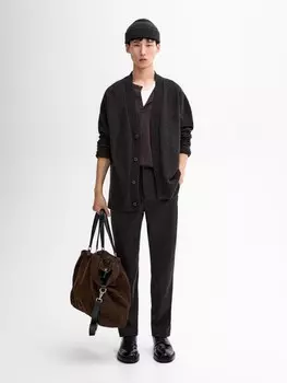 Кардиган из шерстяной смеси с V-образным вырезом Massimo Dutti, черный