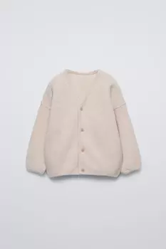 Кардиган из смешанной шерсти ZARA, экрю/бежевый