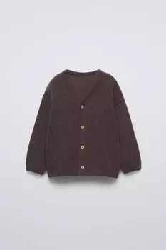 Кардиган из смешанной шерсти ZARA, коричневый