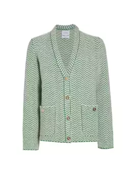 Кардиган из смеси кашемира, шерсти и шелка с узором Chevron Barrie, цвет pagoda