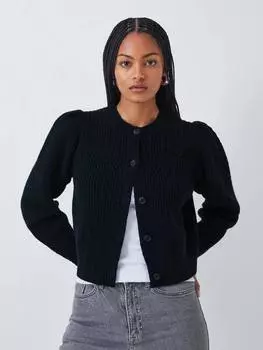 Кардиган из смеси шерсти и хлопка ребристой вязки John Lewis, темно-синий