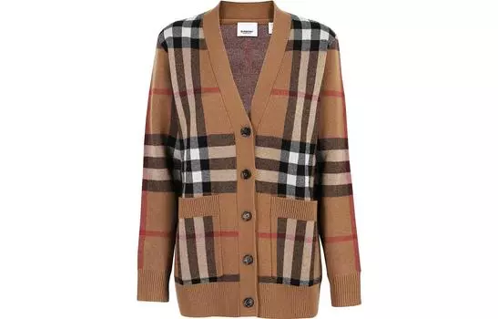 Кардиган из смеси шерсти и кашемира в клетку Burberry, Birch Brown